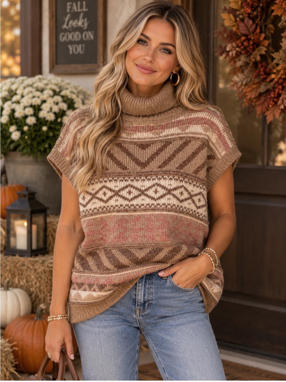 NWOT Design History x Stitch Fix Women’s‎ Turtleneck Sleeveless Poncho Vest